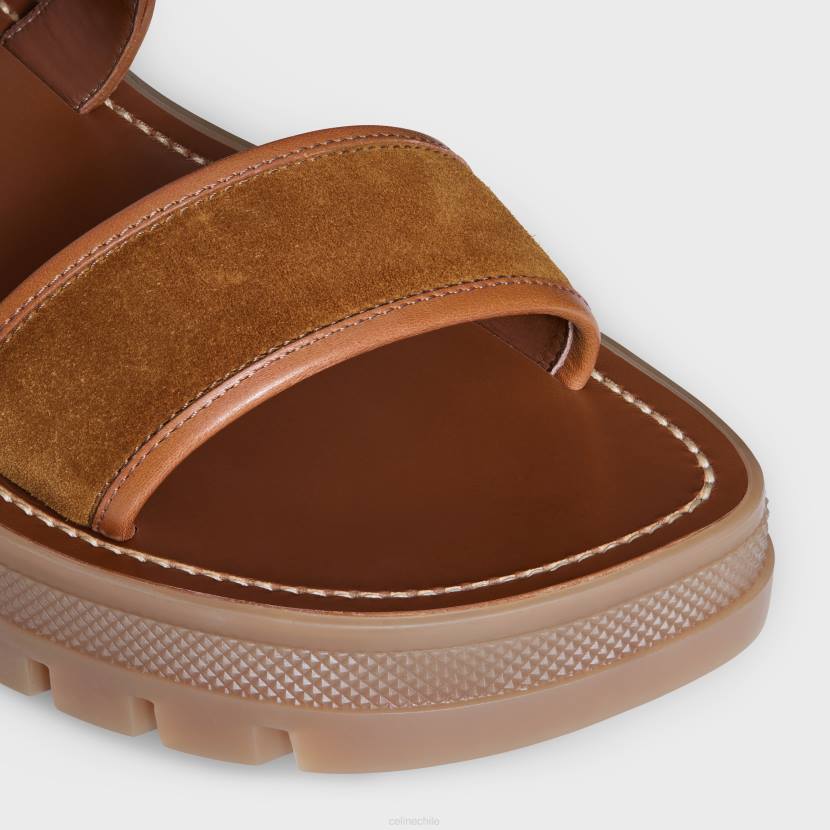 calzado CELINE sandalia clea triomphe de piel de becerro curtido vegetal y piel de becerro ante habana claro/bronceado mujer NL48993