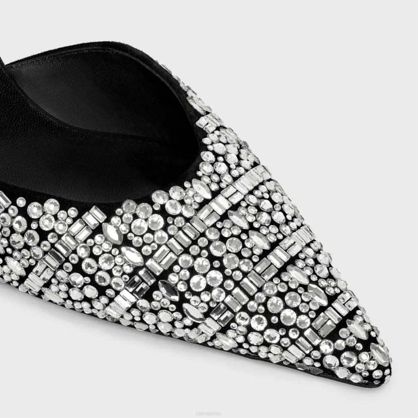 calzado CELINE Salón con tiras Kitty de ante de cabra con strass y piel de becerro negro/cristal mujer NL48982