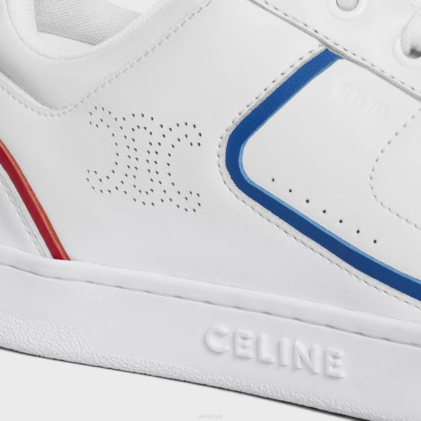 calzado CELINE Zapatilla deportiva baja con cordones ct-10 trainer de piel de becerro, piel de becerro laminada y piel de becerro ante blanco óptico/azul/rojo/plata mujer NL48948