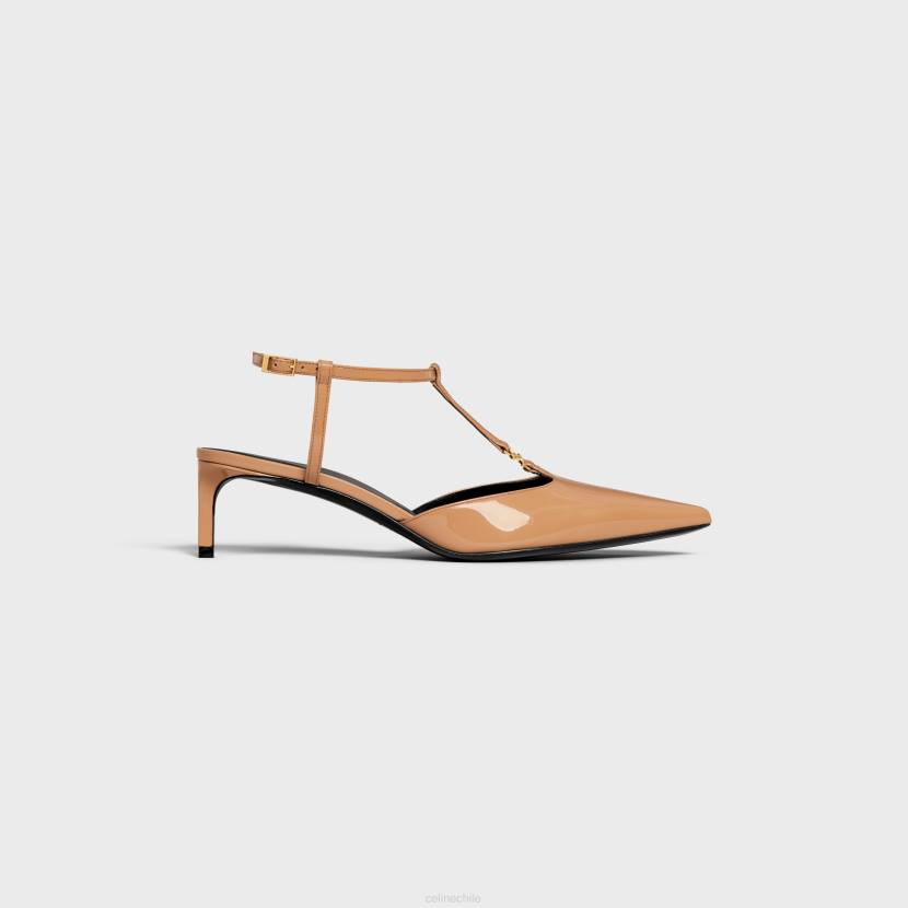 calzado CELINE Zapatos de tacón con barra en T Kitty en piel de becerro charol capuchino mujer NL48980